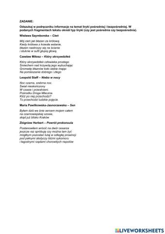 Typy liryki-ćwiczenie