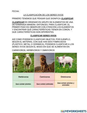 Clasificación de animales 1