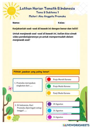 LKS Harian Tema 8 Subtema 1: Bahasa Indonesia Kelas 3