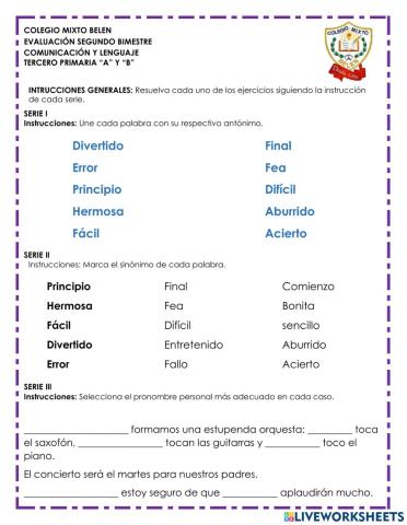 Evaluación - Comunicación y lenguaje 2 - ll Bimestre