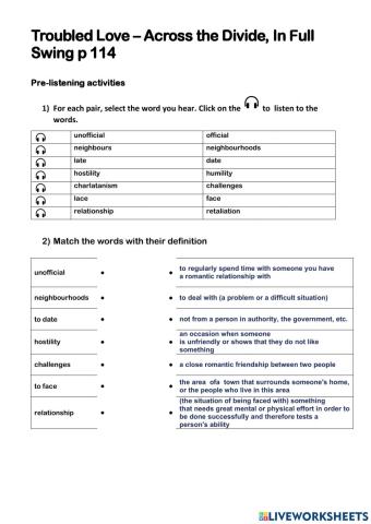 Troubled love pre listening activity