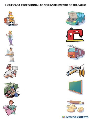 Ligue os profissionais aos seus instrumentos de trabalho