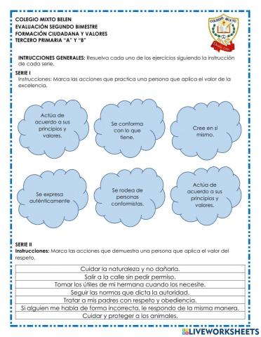 Evaluación - Valores - ll Bimestre