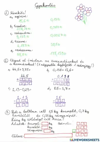 Tizedes törtek kerekítés, összeadás, kivonás
