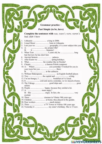 Past simple (was, were, had)