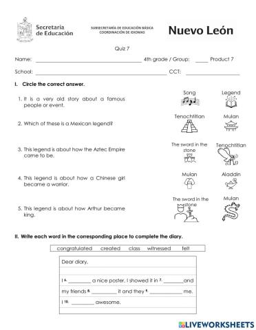 Quizz fourth grade march