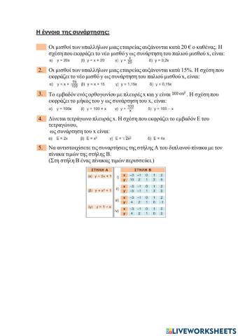 Έννοια συνάρτησης β γυμνασίου