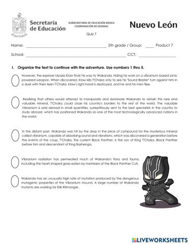 Quizz fifth grade march