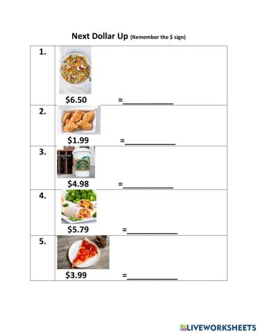 Dollar Up Worksheet