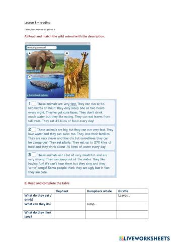 Lesson 8 -reading wild animals