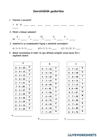 Szorzás gyakorlása