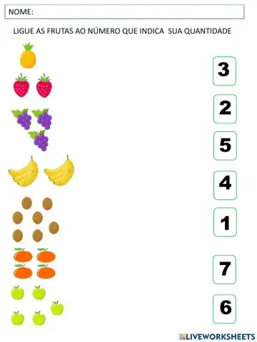Ligue as frutas ao numero de sua quantidade