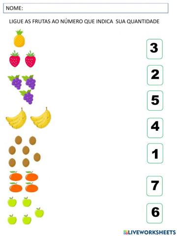 Ligue as frutas ao numero de sua quantidade