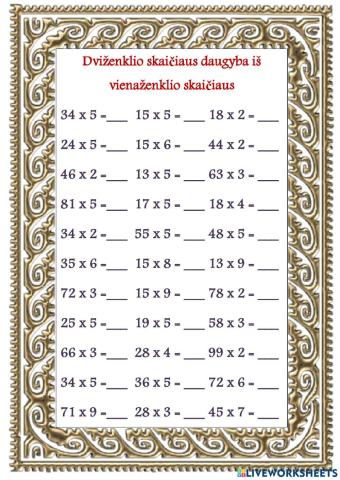 Dviženklio skaičiaus dauginimas iš vienaženklio