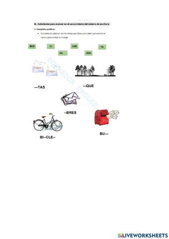 Coloca la sílaba en el lugar correspondiente