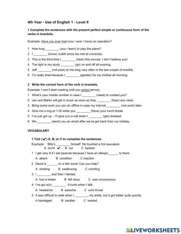 4th Year - Use of English 1 - Level II