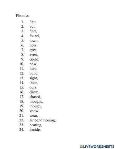 High Frequency Words List
