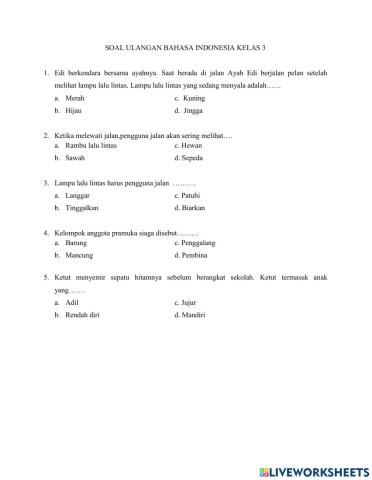 Ulangan Bahasa Indonesia Kelas 3