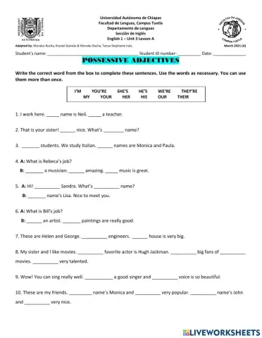 Possessive Adjectives