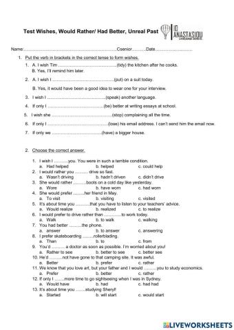 Wishes, would rather, prefer, had better