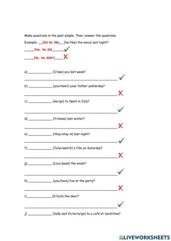 Yes or No questions in the past simple tense