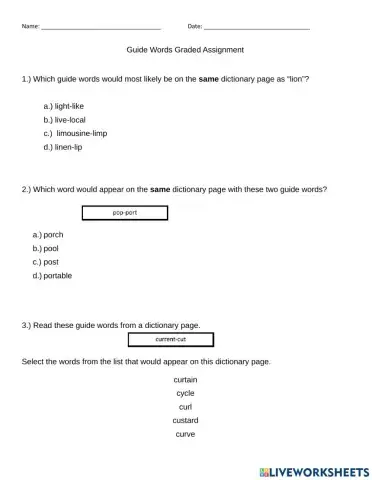 Guide Words Graded Assignment