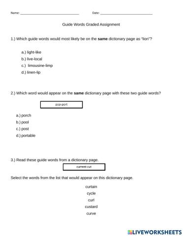 Guide Words Graded Assignment