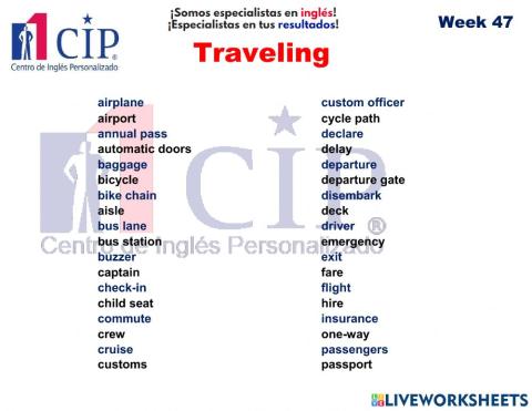 Vocabulario Travelin week 47