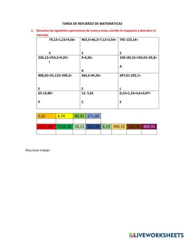 Suma y resta de decimales