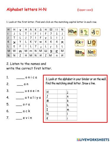English Alphabet H-N (upper and lower case)
