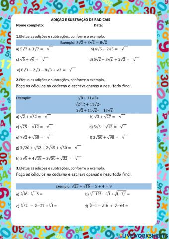 Adição e subtração de radicais