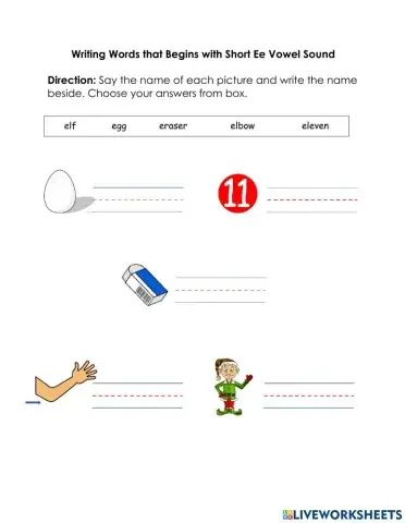 Writing Words that Begin with Short Ee Vowel Sound