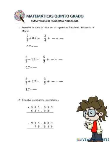 Suma y resta de fracciones y decimales