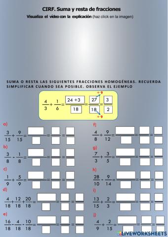 Sumas y restas de fracciones con CIRF