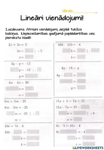 Lineāri vienādojumi.