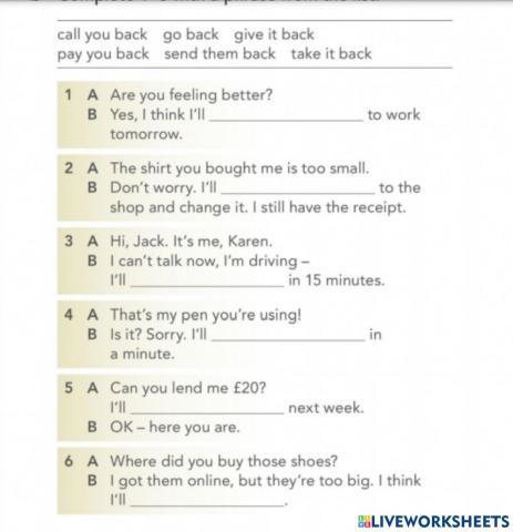 Verbal phrases with back