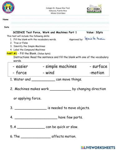 Science Test Force, Motion and Machine Part 1