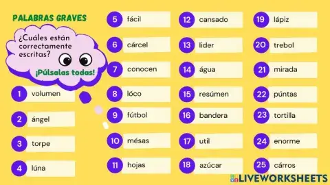 La puntuación de las palabras graves