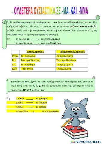 Ουδέτερα Ουσιαστικά σε-μα ή -μμα