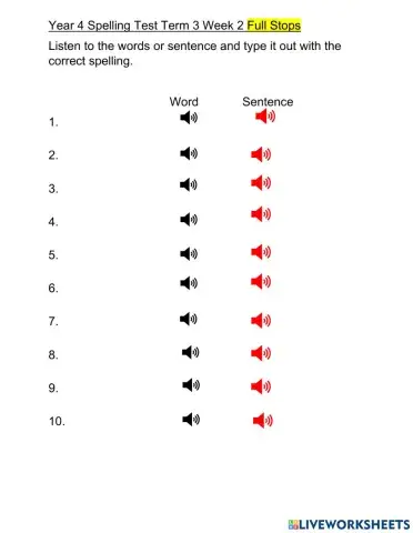 Spelling Term 3 Week 2 Full stops