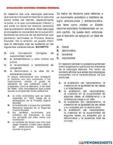 Evaluacion segunda guerra mundial