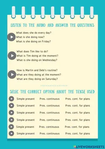 Present continuous, simple present and present continuous for plans