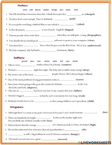 Exercises prefix- suffix