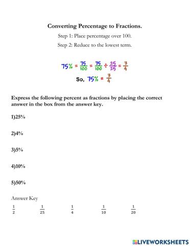 Convert Percentages to Fractions