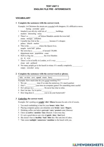 English File Pre Intermediate Test Unit 5