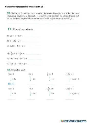 Ćwiczenia Upraszczanie wyrażeń str. 95 klasa 6