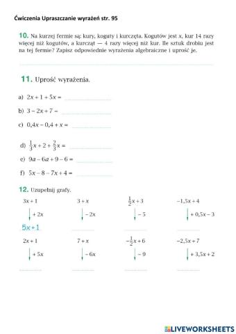 Ćwiczenia Upraszczanie wyrażeń str. 95 klasa 6