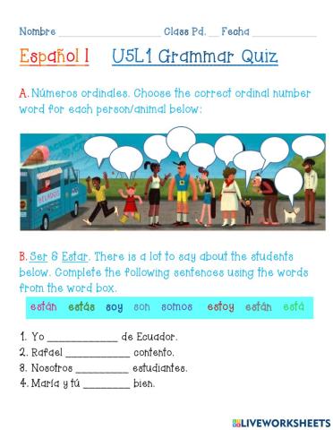Números Ordinales, Verbos Ser y Estar
