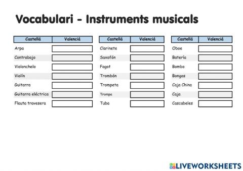 Vocabulari-Instruments musicals
