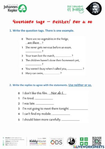 Question tags & neither nor so